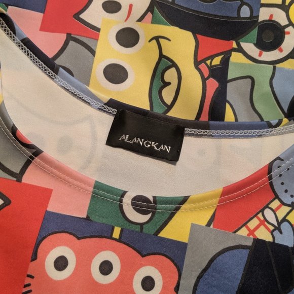 Cartoon faces print A-line dress XL (stains) - Picture 3 of 6